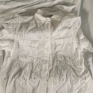 Zara White Eyelet Blouse
